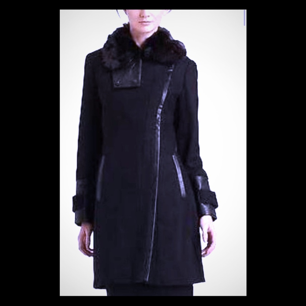 Via Spiga Wool Coat with Fetching Faux Fur Collar